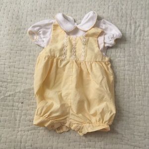 Vintage Yellow Baby Overall Bubble Romper Set
